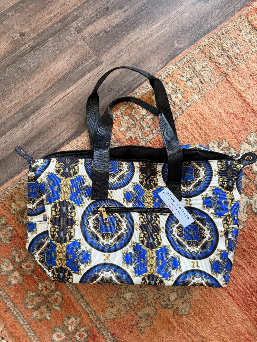 Alice + Olivia by Stacey Bendet Duffel Bag — Blue & Gold Print, NWT
